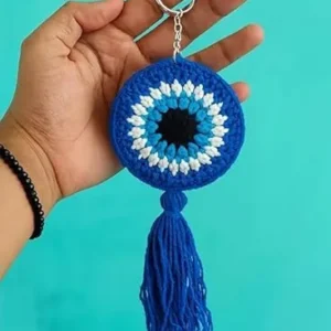 Handmade Crochet Eye Evi Blue Keychain