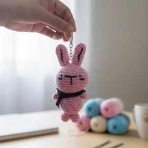Handmade Crochet Pink Bunny Keychain