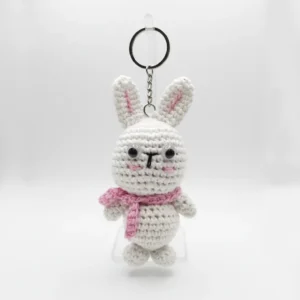 Handmade Crochet White Bunny Keychain
