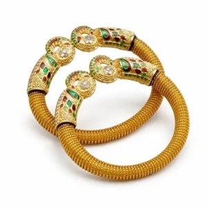 Golden Beaded Peacock Kada Bangles