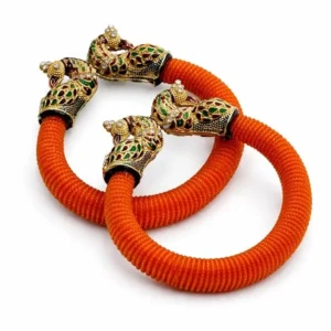 Orange Beaded Peacock kada bangles