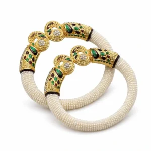 White Beaded Peacock Kada Bangles