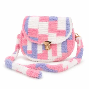 Handmade Crochet Plush Sling Bag for Women – Soft Pastel Crossbody Purse