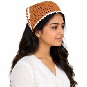 Handmade Crochet Hair Bandana for Women & Girls (Brown & White)