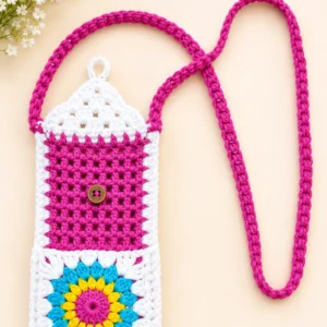 Handmade Crochet Mobile Sling Bag for Women & Girls | Crochet Phone Holder Crossbody Bag | Boho Phone Pouch | Cotton Yarn Mobile Cover with Shoulder Strap | Cute Mini Crossbody Purse for Travel & Daily Use