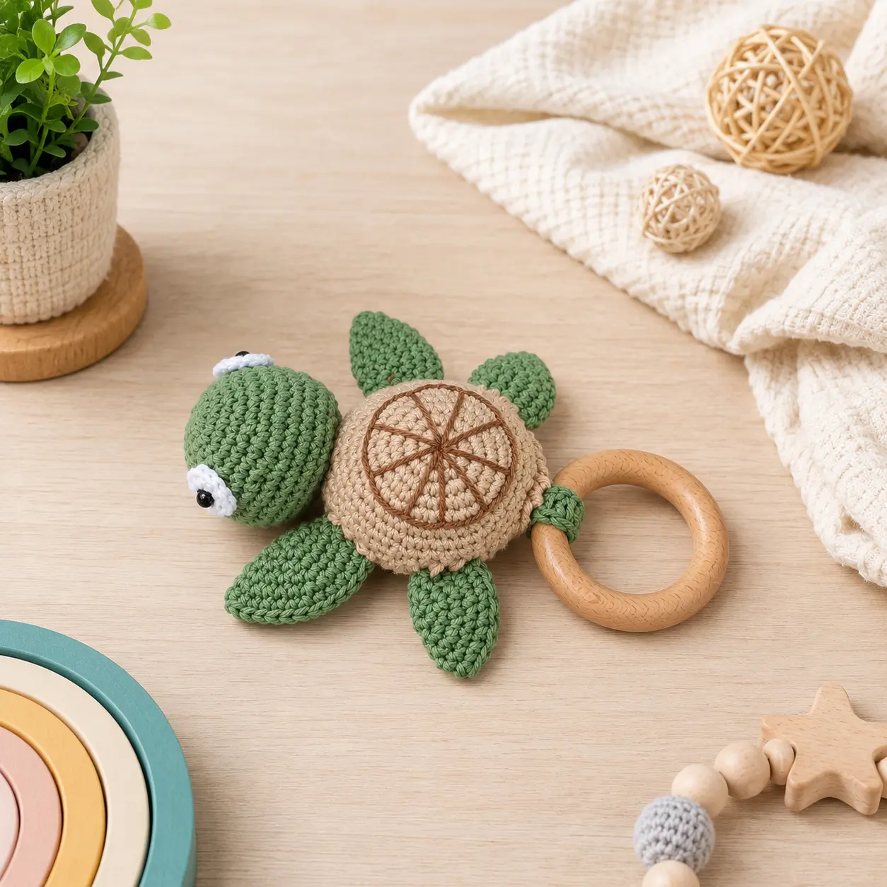 Turtle Crochet Baby Rattle