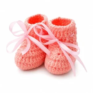 Soft Pink Knitted Baby Shoes with Satin Ribbon Bow