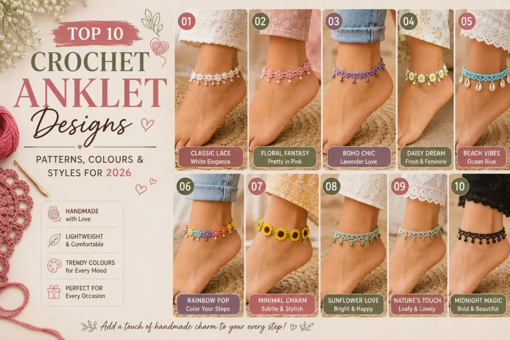 Top 10 Crochet Anklet Designs Patterns, Colours & Styles for 2026