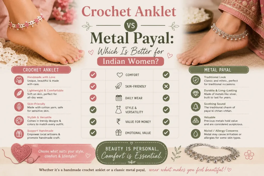 crochet anklet vs metal payal