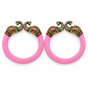 Pink Beaded Peacock Kada Bangles for Women | Traditional Multicolor Enamel Kada Jewellery